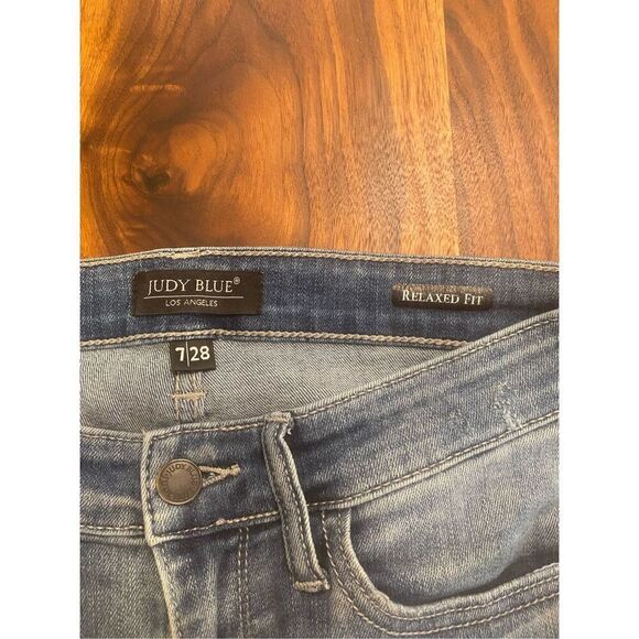 Judy Blue Women's Mid Wash Blue Distressed Ripped Relaxed Skinny Jeans Size 7/28 - Picture 5 of 6